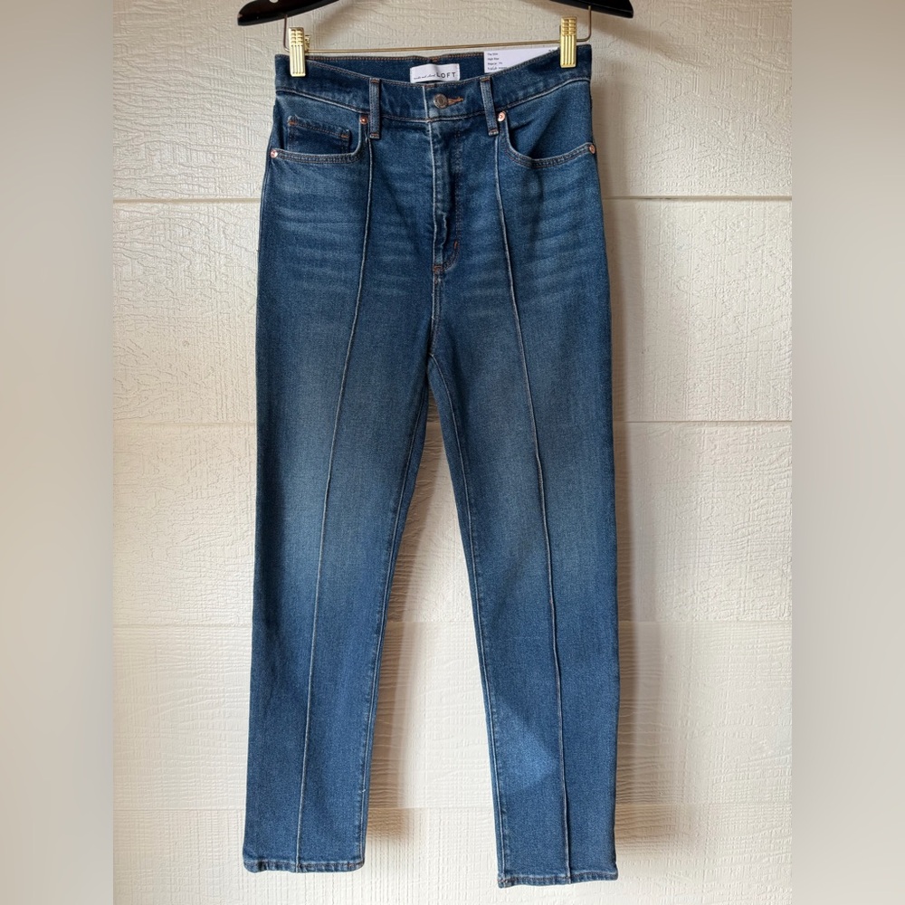LOFT High Rise Slim Jeans Size 25 Dark Wash Straight Leg 28” Inseam
